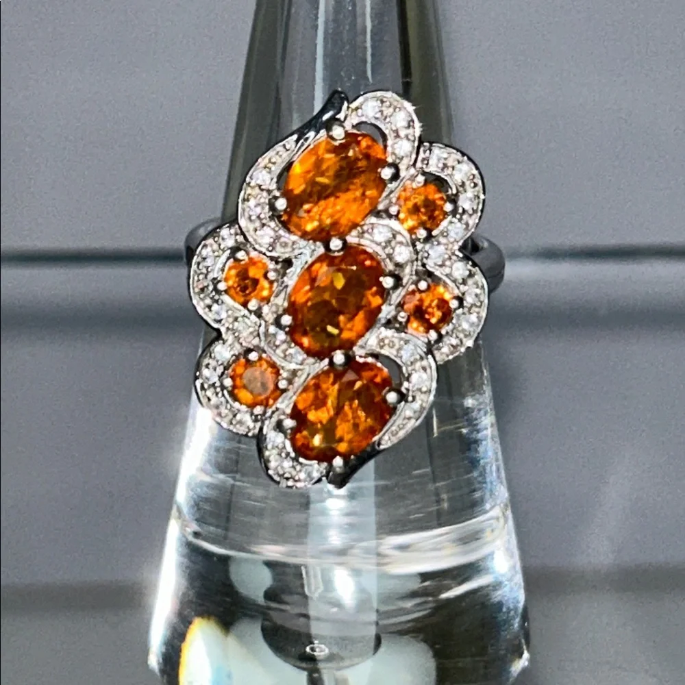 NWOT Genuine Fire Opal White Topaz Gemstone Sterling Silver Designer Ring Boho